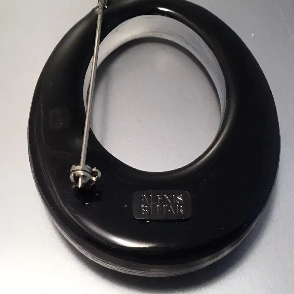 Alexis Bittar Black Lucite, Noir Crystal Dusted Oval Brooch